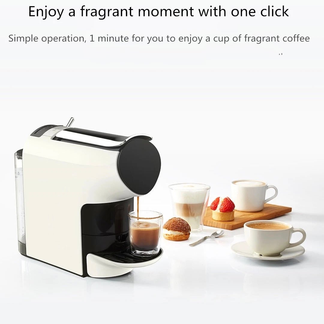 ماكينة قهوة كبسولات Scishare S1103 بيضاء وكوب إسبريسو