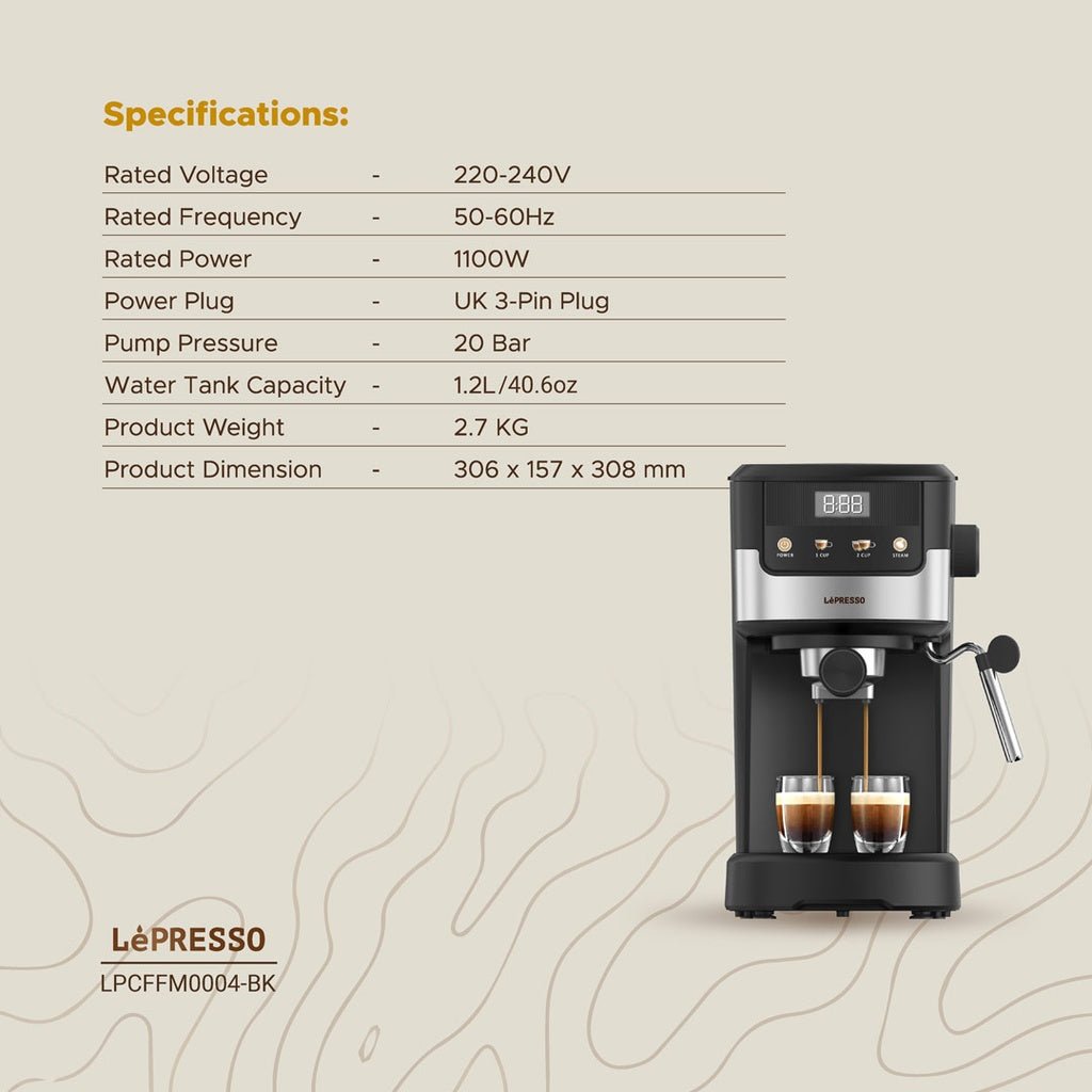ماكينة الإسبريسو Lepresso Suprema السوداء بشاشة لمس وعصا تبخير حليب