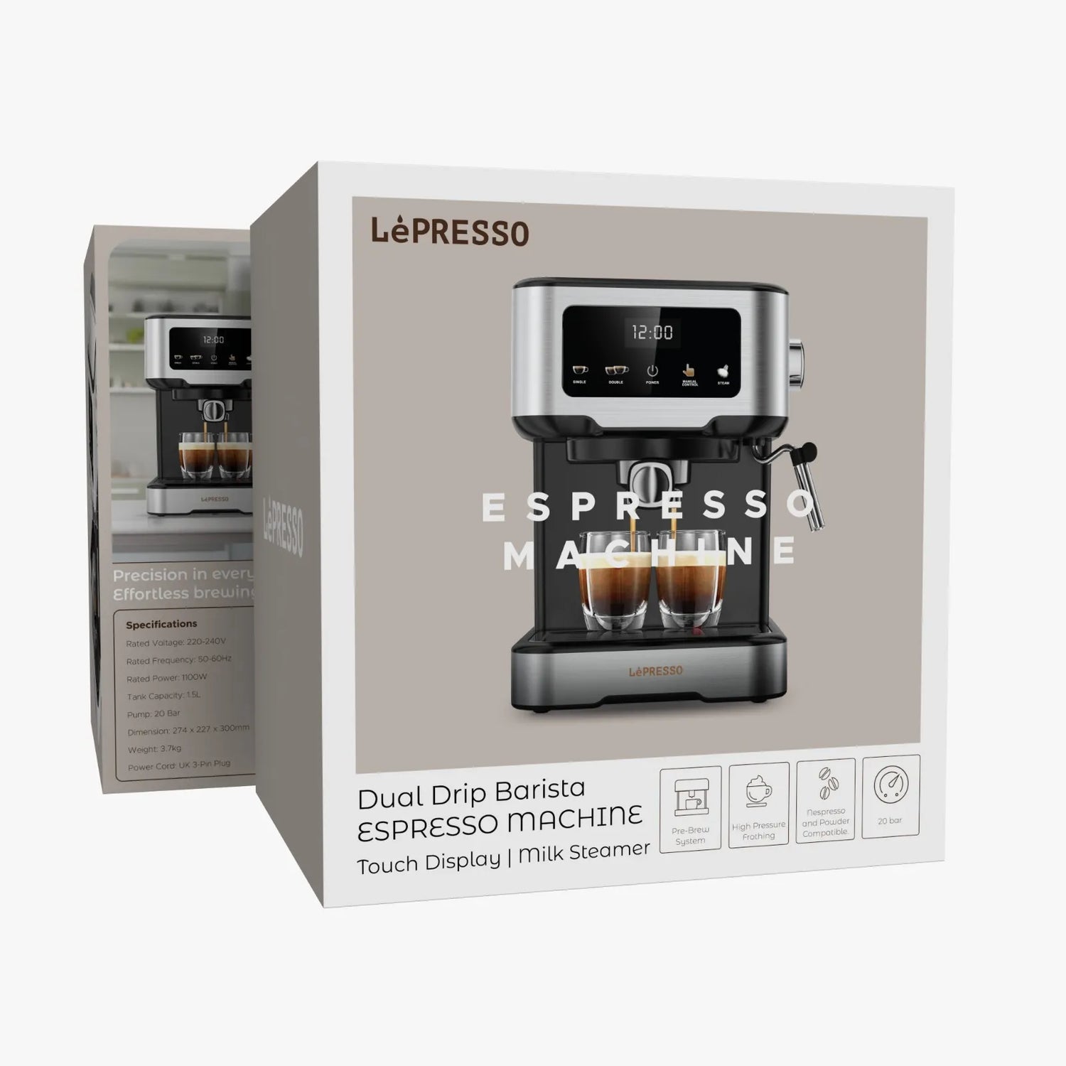 ماكينة القهوة الرقمية 15 بار من LePresso مع فلتر الكبسولات