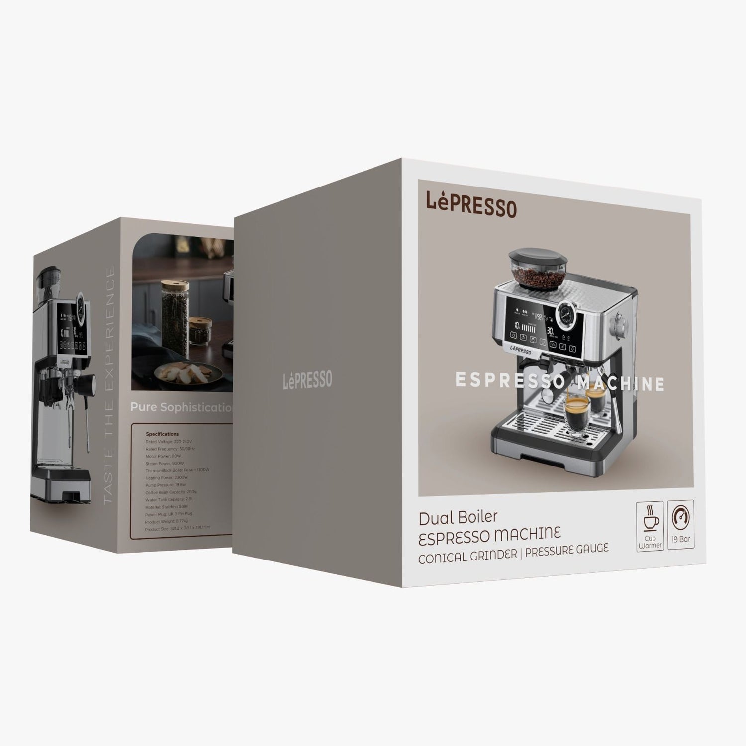 LePresso Dual Boiler Coffee Machine with Grinder 19-bar ULKA Pump 2.8L - Silver