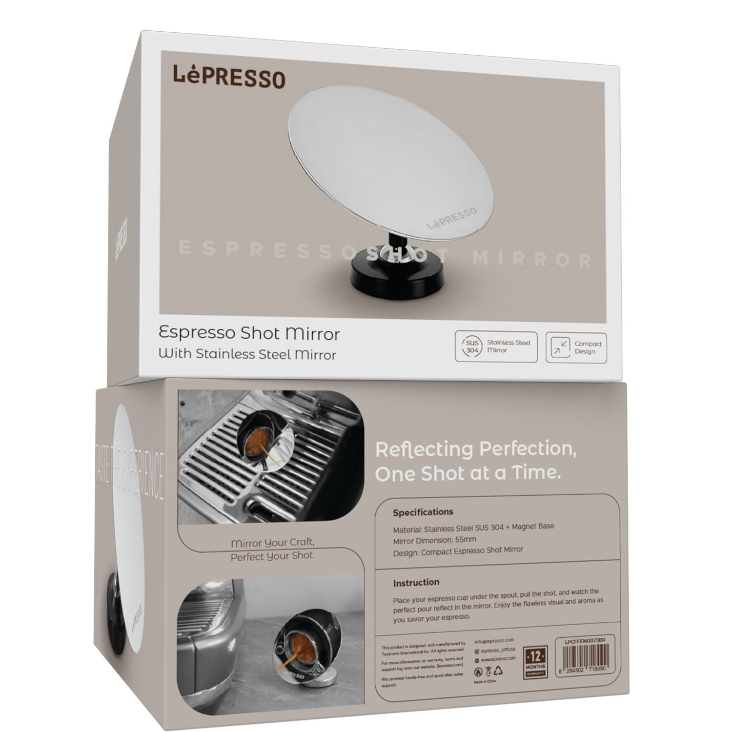مرآة شوت الإسبريسو المغناطيسية من LePresso بفولاذ مقاوم للصدأ