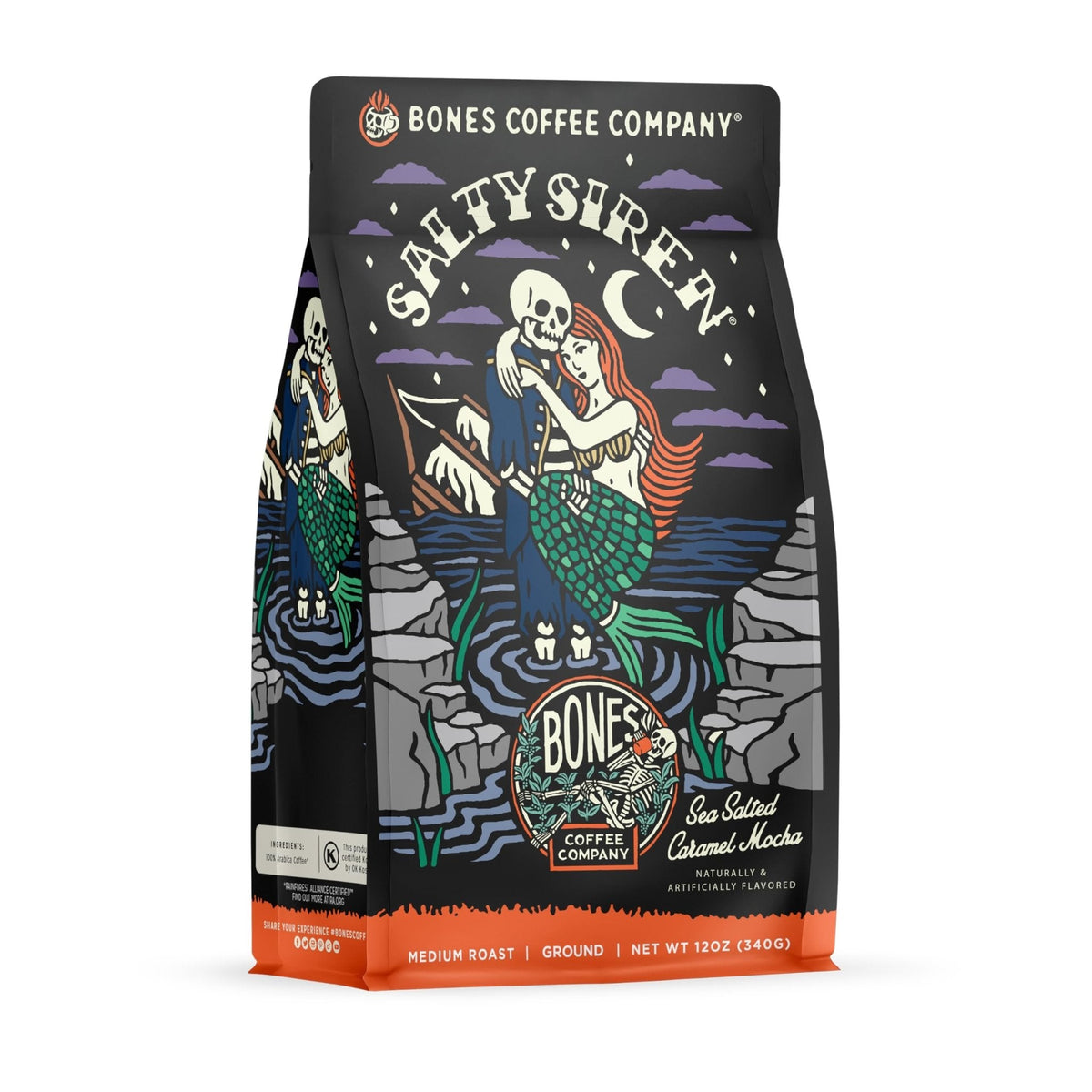 عبوة قهوة Bones Coffee Salty Siren مطحونة 340 جم بنكهة الكراميل المملح
