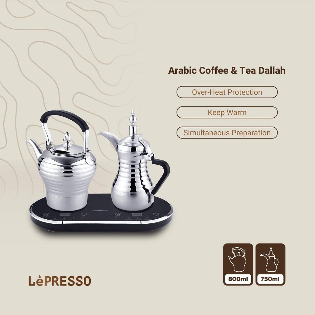 دلة كهربائية مزدوجة ذهبية للقهوة العربية والشاي من Lepresso