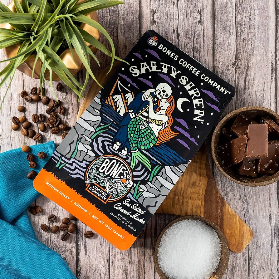 عبوة قهوة Bones Coffee Salty Siren مطحونة 340 جم بنكهة الكراميل المملح