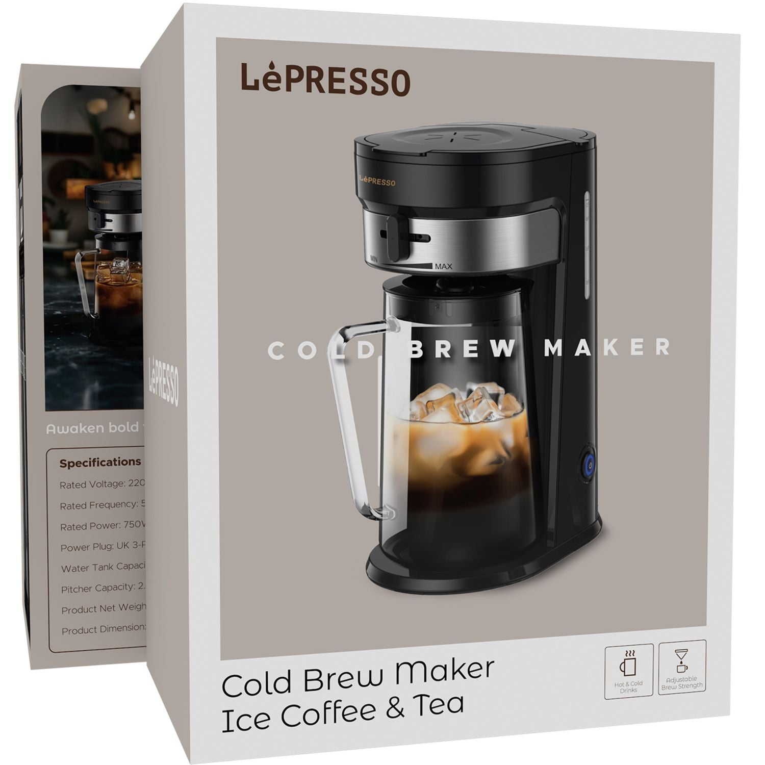 ماكينة LePresso لتحضير القهوة الباردة بإبريق 2.5 لتر باللون الأسود