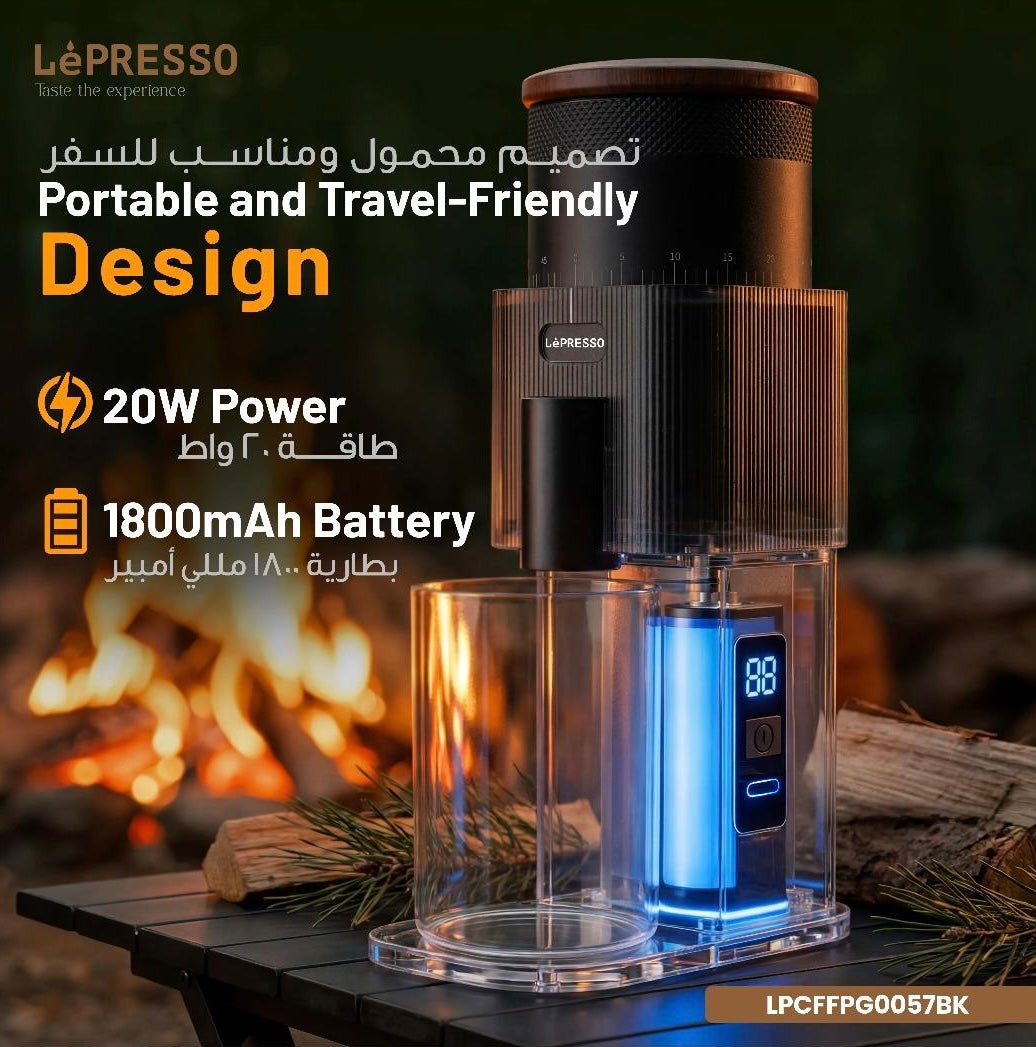 مطحنة بن كهربائية محمولة من Lepresso ببطارية قابلة للشحن ومنفذ Type-C
