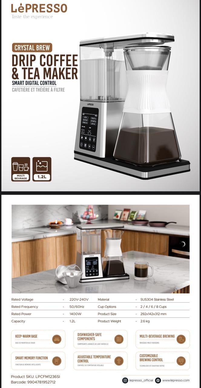 ماكينة تحضير القهوة والشاي بالتقطير Lepresso Crystal Brew