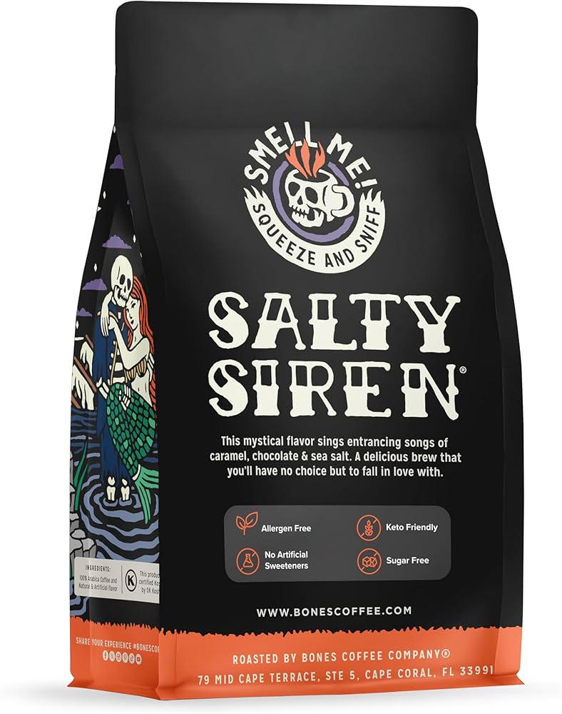 عبوة قهوة Bones Coffee Salty Siren مطحونة 340 جم بنكهة الكراميل المملح