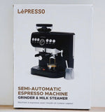 ماكينة إسبريسو LePresso سوداء بمطحنة حبوب مدمجة وبخّار حليب