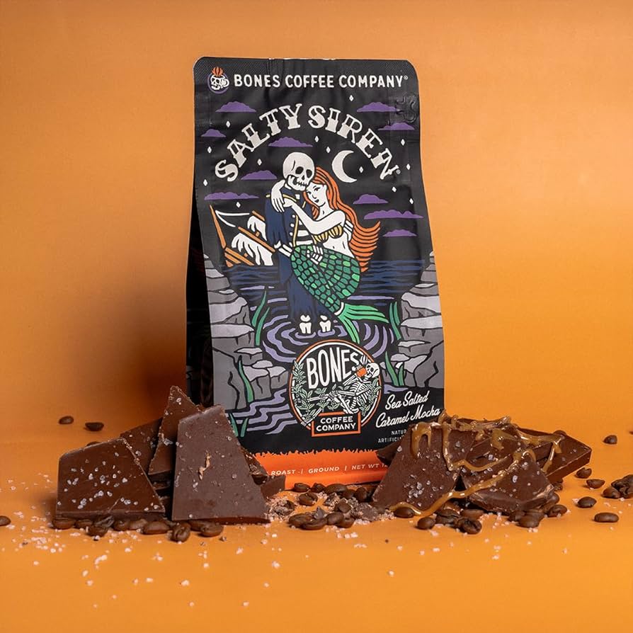 عبوة قهوة Bones Coffee Salty Siren مطحونة 340 جم بنكهة الكراميل المملح