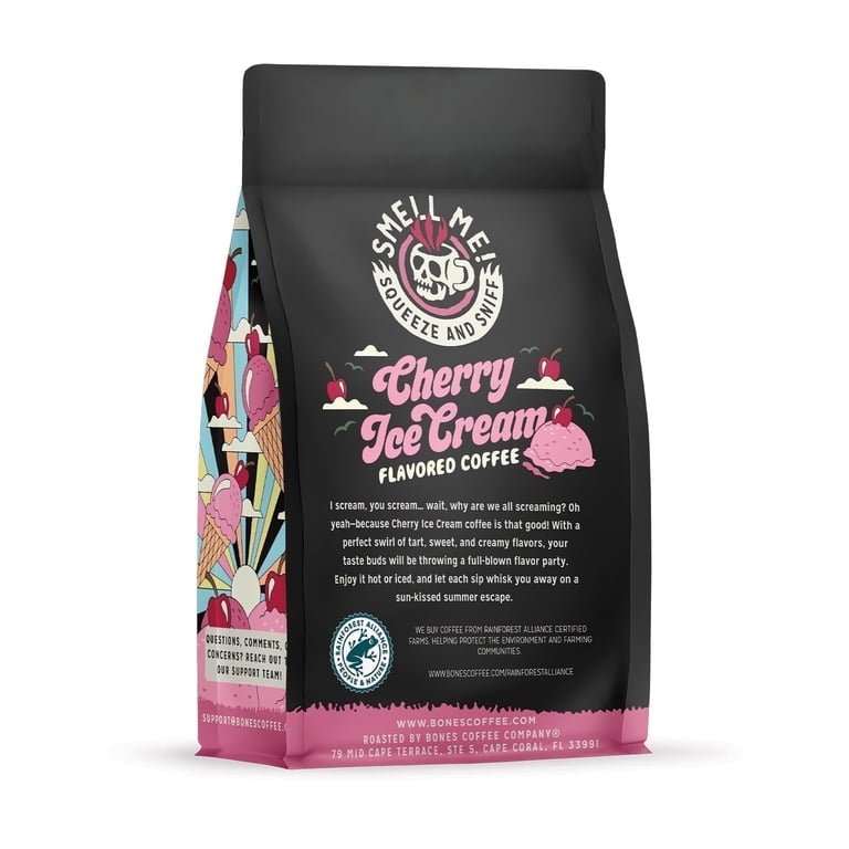 عبوة قهوة Bones Coffee بنكهة آيس كريم الكرز حبوب كاملة 340 جم