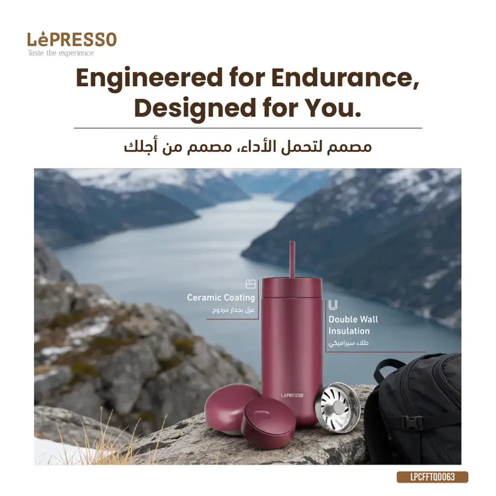 كوب حراري ليبريسو TripleQuench بجدار مزدوج وثلاثة أغطية 470 مل - بني خشبي