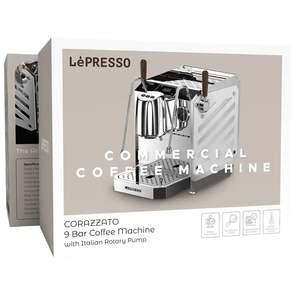 ماكينة إسبريسو LePresso Corazzato فضية بمضخة إيطالية دوّارة 9 بار