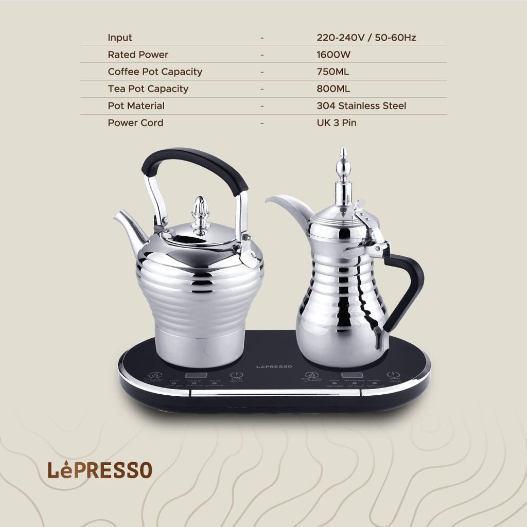 دلة كهربائية مزدوجة ذهبية للقهوة العربية والشاي من Lepresso