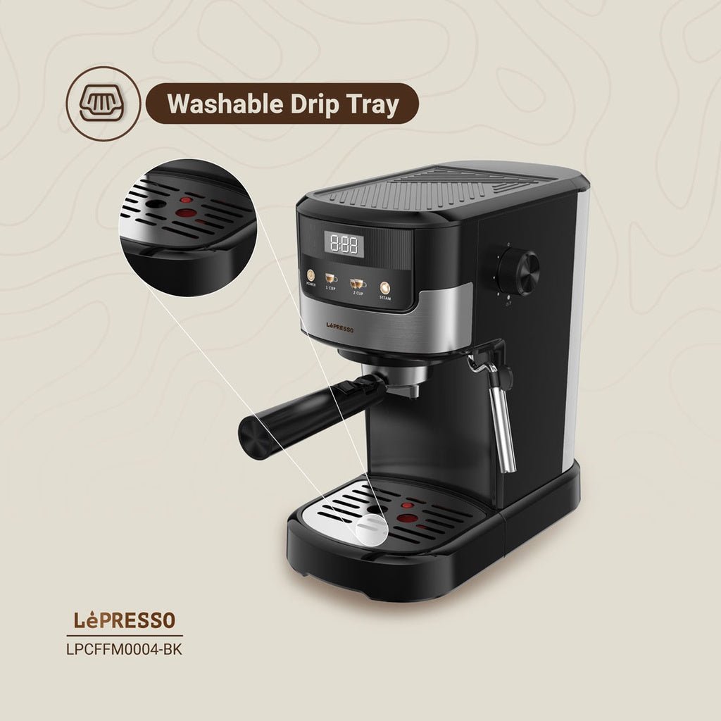ماكينة الإسبريسو Lepresso Suprema السوداء بشاشة لمس وعصا تبخير حليب