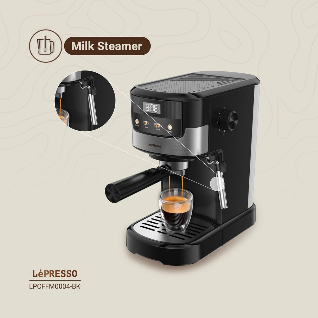 ماكينة الإسبريسو Lepresso Suprema السوداء بشاشة لمس وعصا تبخير حليب