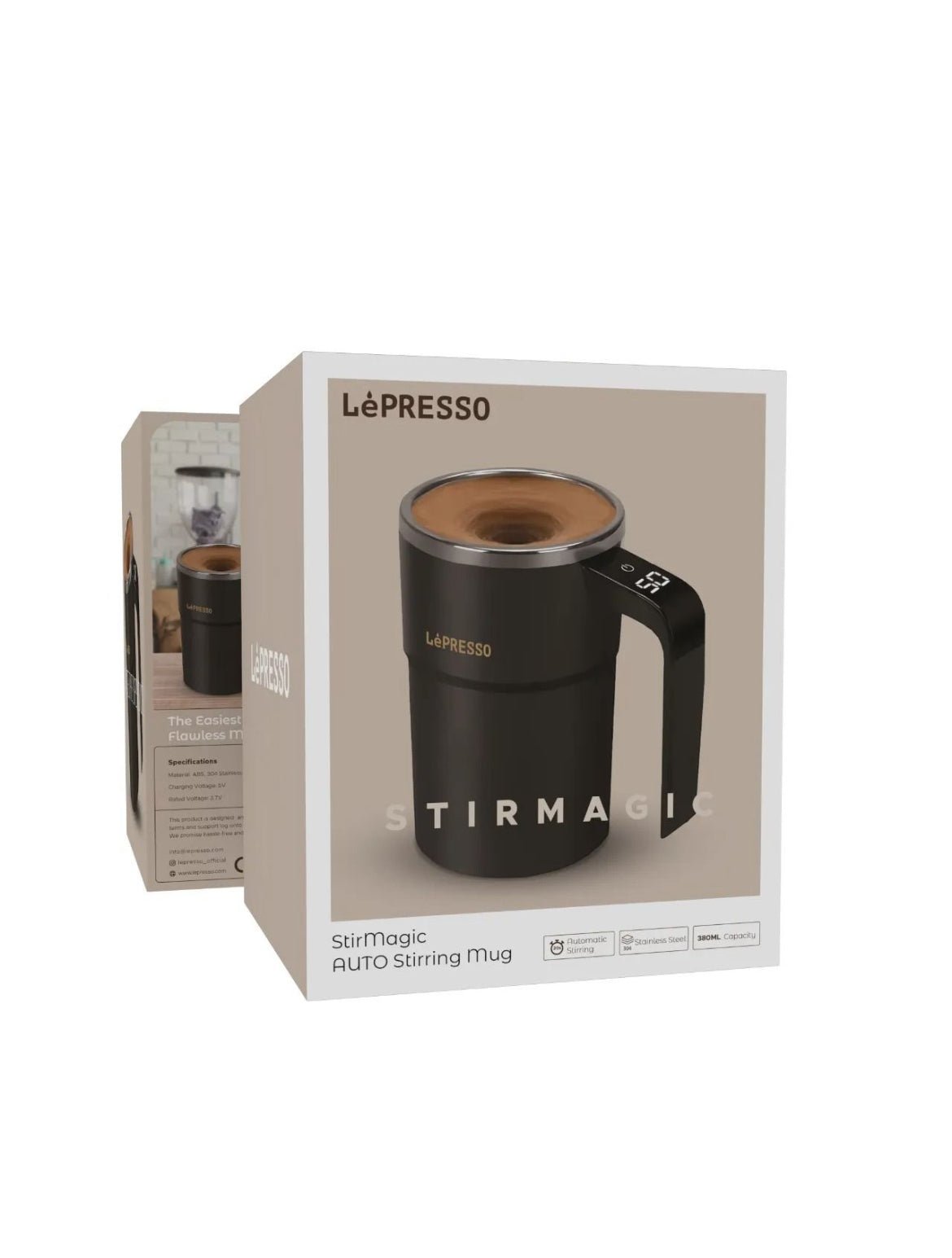 كوب التحريك الذاتي LePresso StirMagic باللون الأسود سعة 380 مل