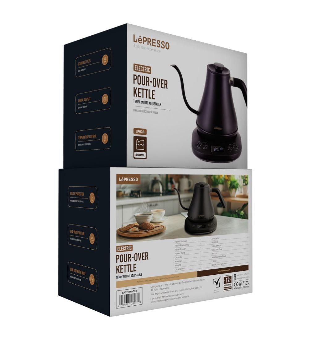 غلاية كهربائية سوداء بعنق إوزّة وتحكم حراري من LePresso