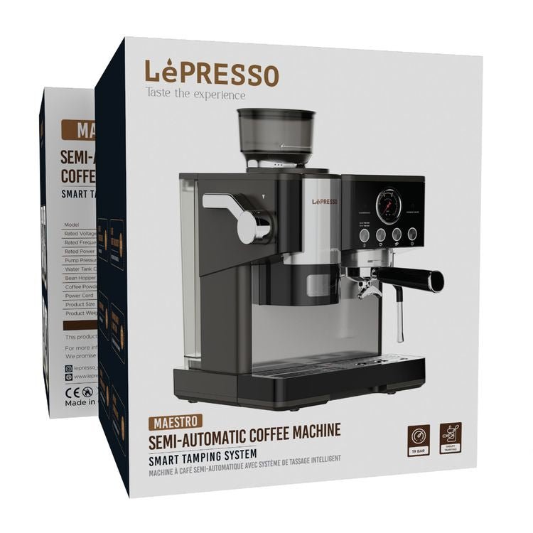 ماكينة الإسبريسو LePresso Maestro نصف الأوتوماتيكية بمطحنة مدمجة ومقياس ضغط