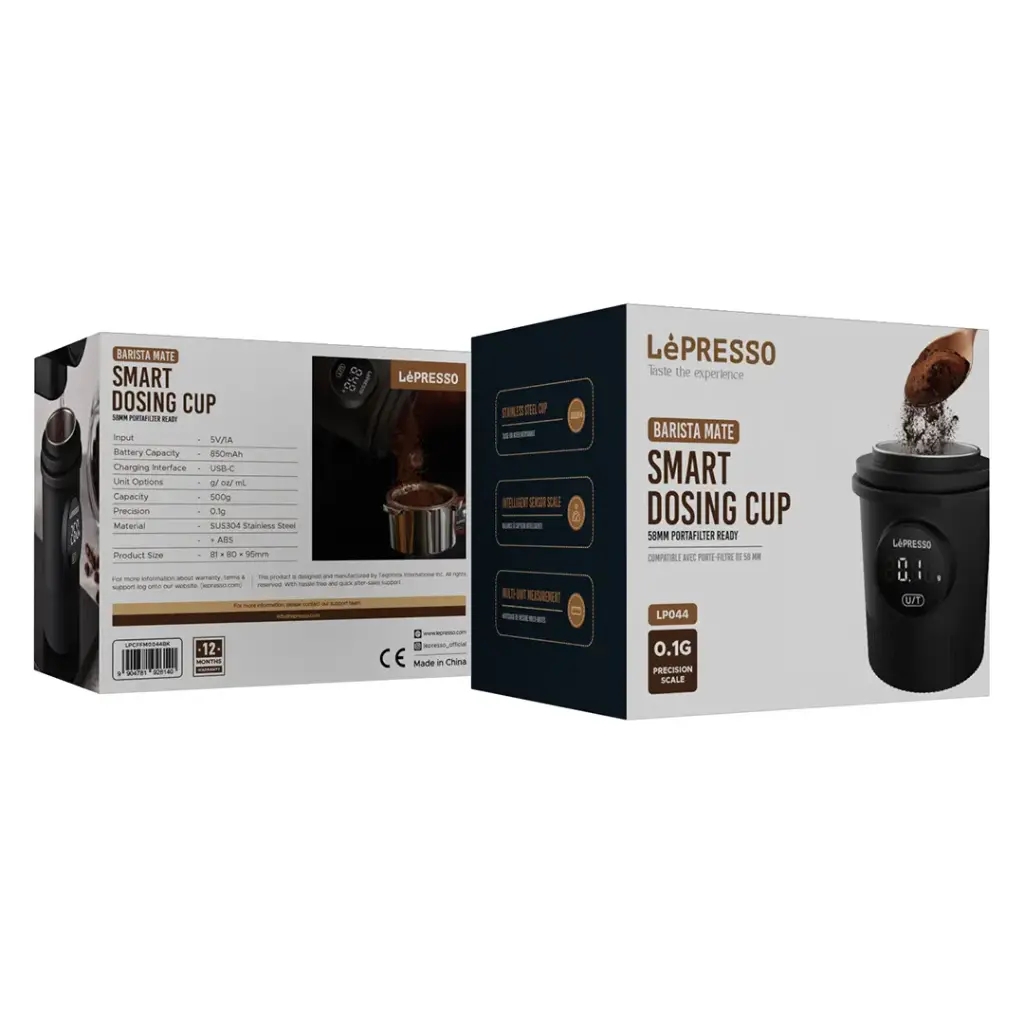 ليبريسو Barista Mate | كوب جرعات ذكي بميزان قابل للشحن 850 مللي أمبير | لبورتافلتر 58 مم | أسود | SKU: 6140