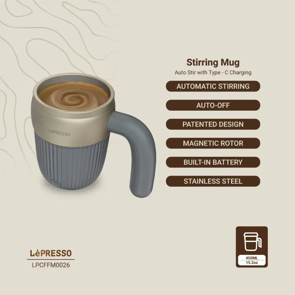 كوب ليبريسو StirMate المغناطيسي ذاتي التحريك 450 مل - رمادي
