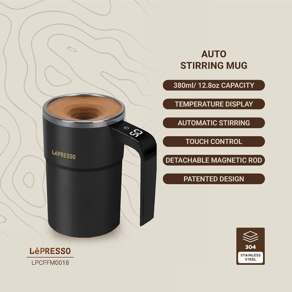 كوب التحريك الذاتي LePresso StirMagic باللون الأسود سعة 380 مل