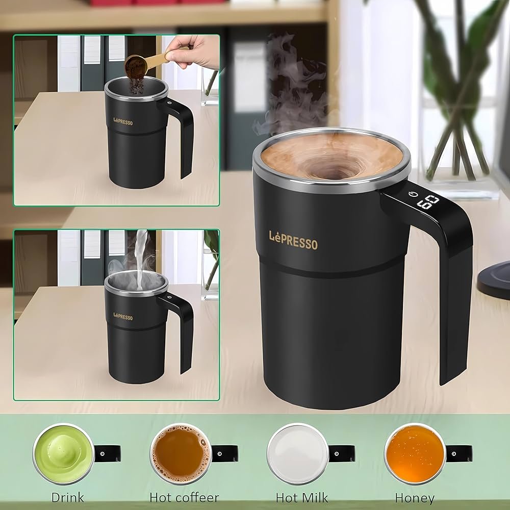 كوب التحريك الذاتي LePresso StirMagic باللون الأسود سعة 380 مل