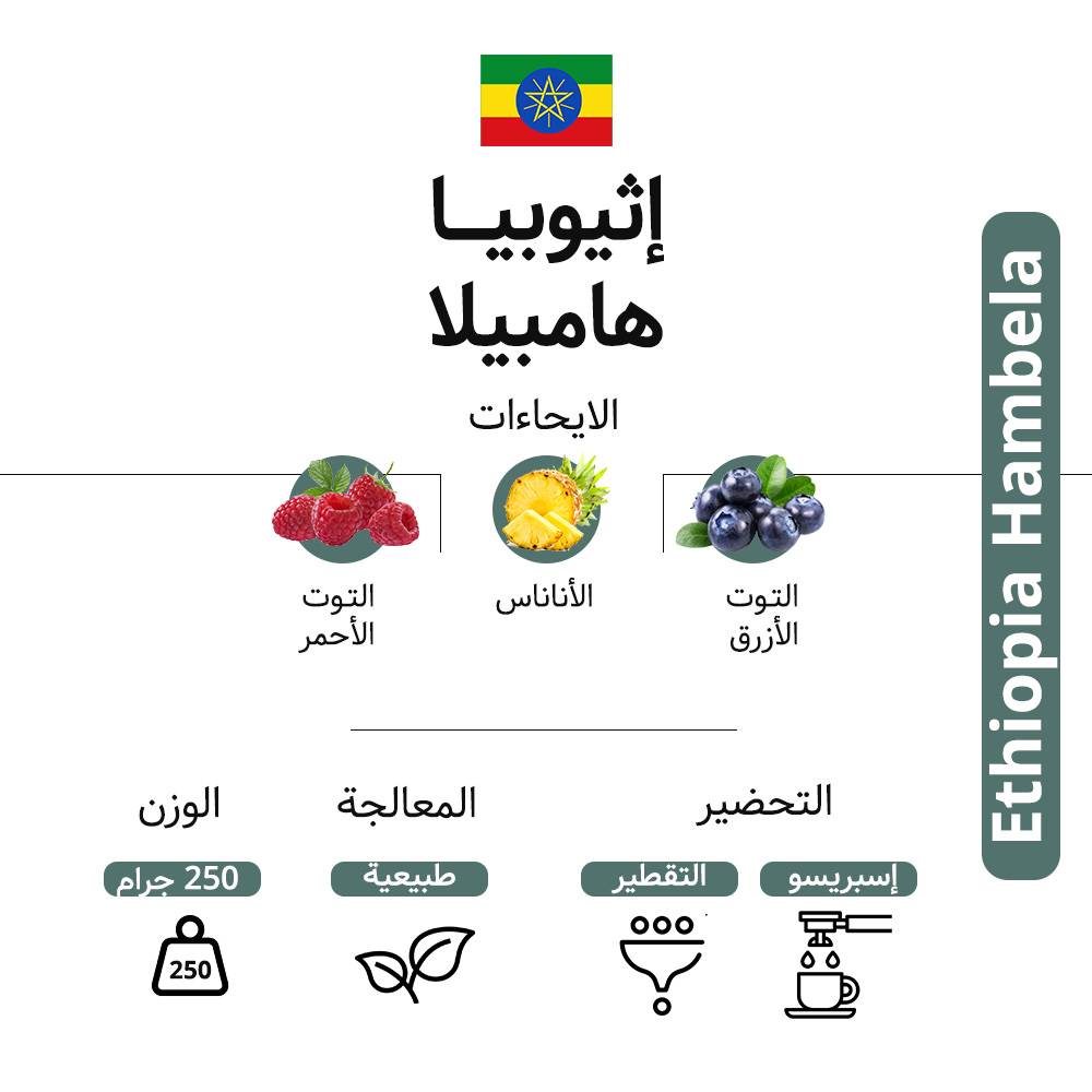 كيس قهوة كودا إثيوبيا هامبيلا 250 غرام حبوب كاملة