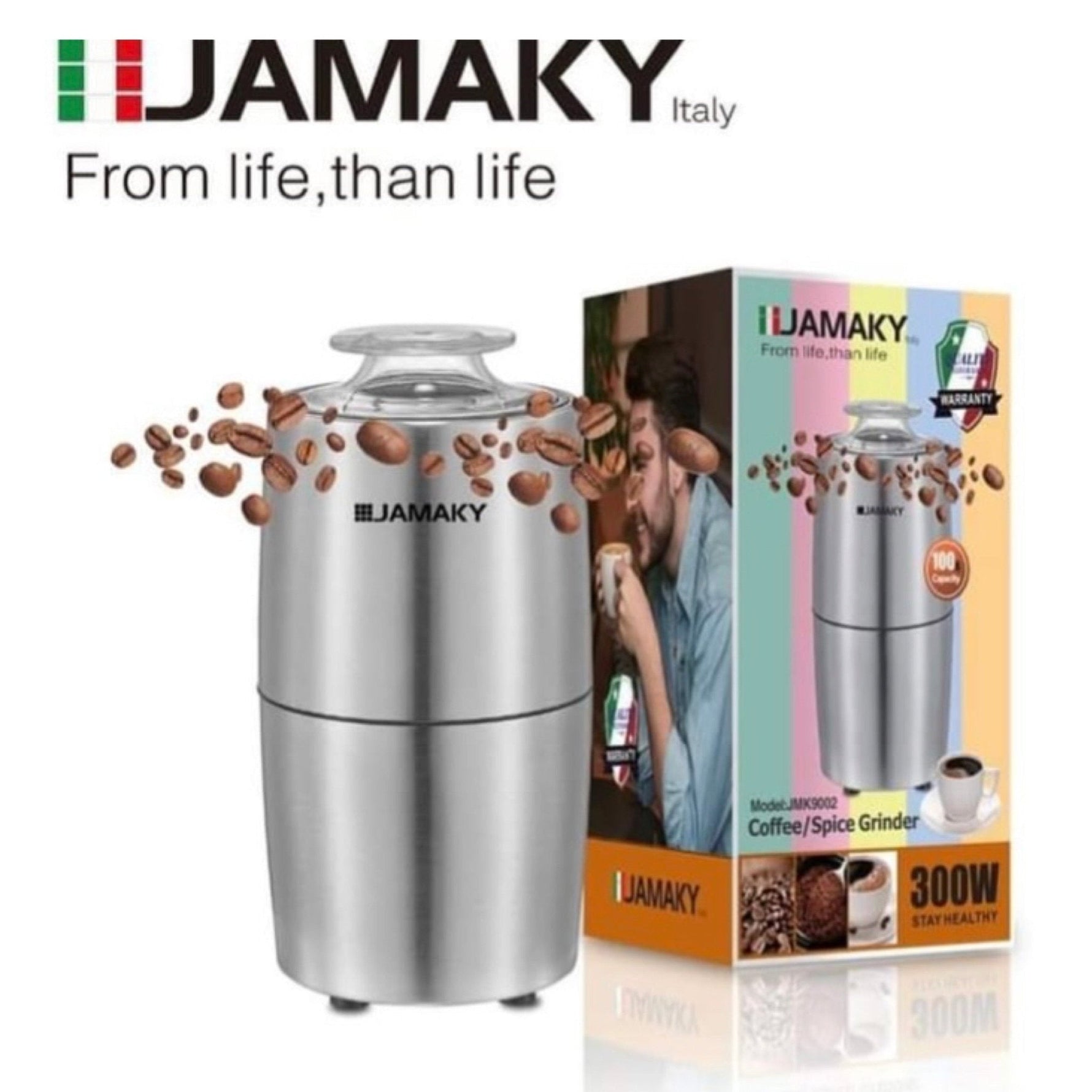 طاحونة القهوة والتوابل Jamaky بوعاء من الستانلس ستيل